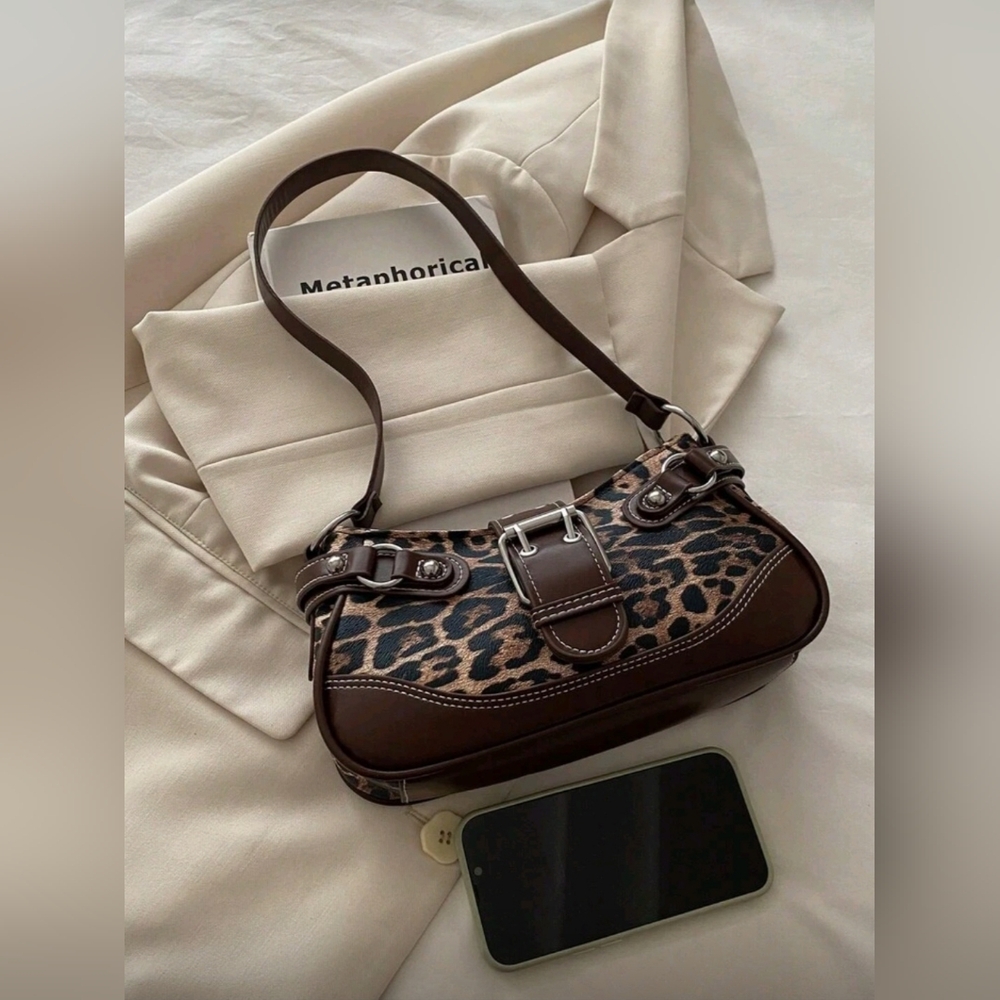Leopard Print Brown Shoulder Bag